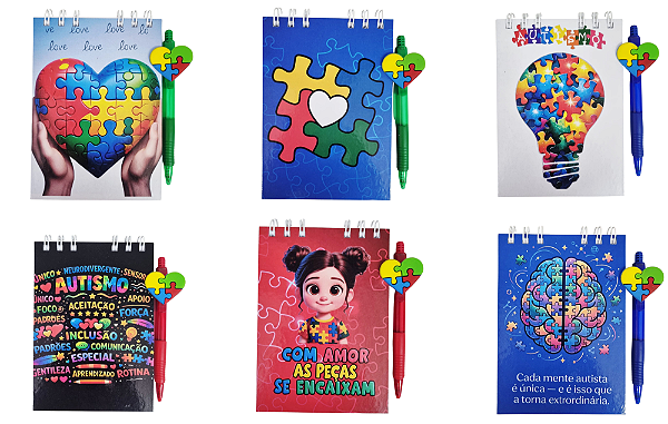 CADERNETA AUTISMO - ABRACE ESSA CAUSA C/ CANETA DECORADA