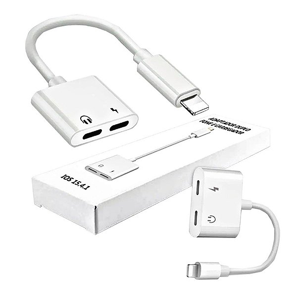 Adaptador Duplo Com Entradas Lighting Carregamento & Áudio Para Celulares iPhone Vários Modelos