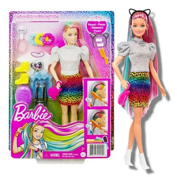 Boneca Barbie Arco Íris Leopard Rainbow Hair - Mattel