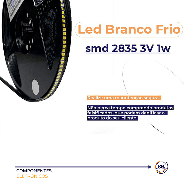 Kit 50 Led smd 2835 3v 1w Backlight - Positivo Invertido