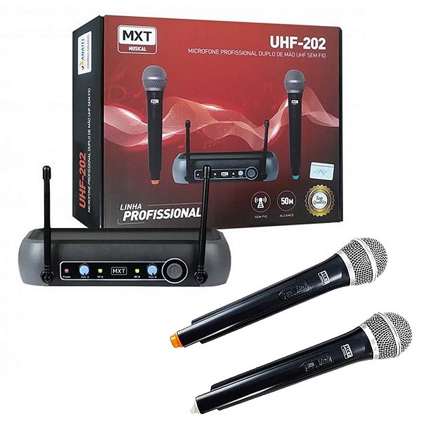 Microfone Profissional Sem Fio Duplo MXT UHF-202 - Hebrom Eletrônicos &  Informática
