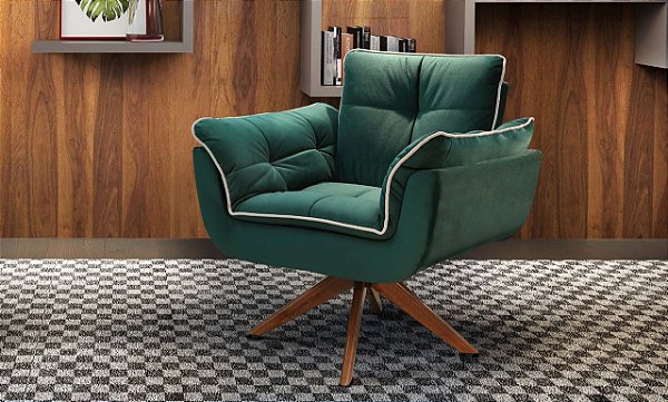 Poltrona Decorativa Giratória Luxuosa Tecido Veludo - Gustavo Decor