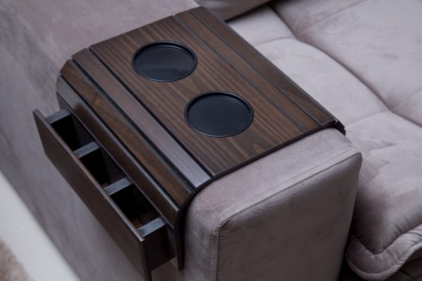 Porta Copo Sofá com Suporte Controle Esteira Bandeja Braço Flexível De Madeira