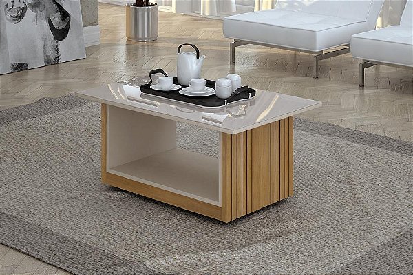 Mesa de Centro em MDF Decorativa Veneza com Tampo de Vidro