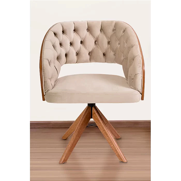 Poltrona Decorativa Mari Laminada Pé Giratório de Madeira Capitonê - Gustavo Decor