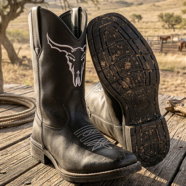 Bota Texana Masculina Country Bico Quadrado Cara -de-Boi