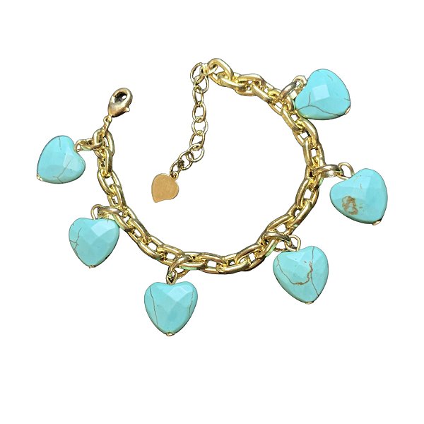 pulseira turquoise hearts