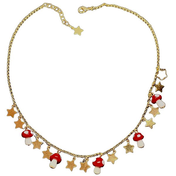colar cogumelo red e estrelas