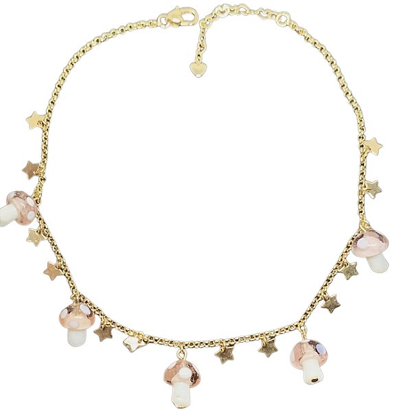 colar cogumelo rosa com estrelinhas bambina