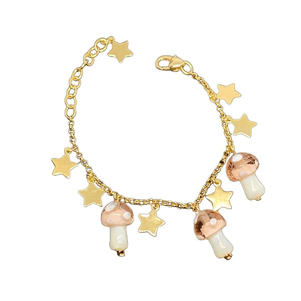 pulseira cogumelo rosa e estrelas