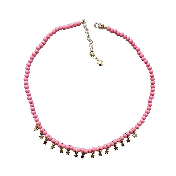colar bolinha mini star rosa chiclete