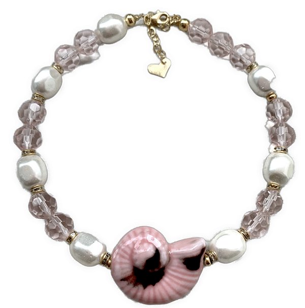 colar concha cristais pink
