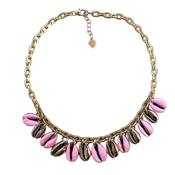 colar gold buzios rosa chiclete