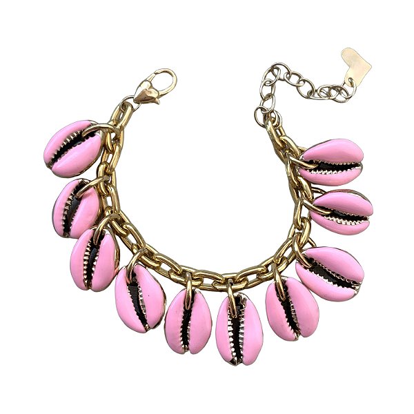 pulseira gold búzios rosa chiclete