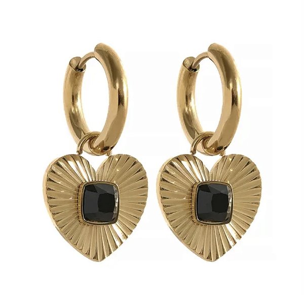 brinco coração Catarina black