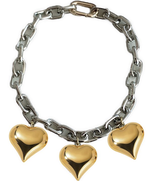colar golden heart silver