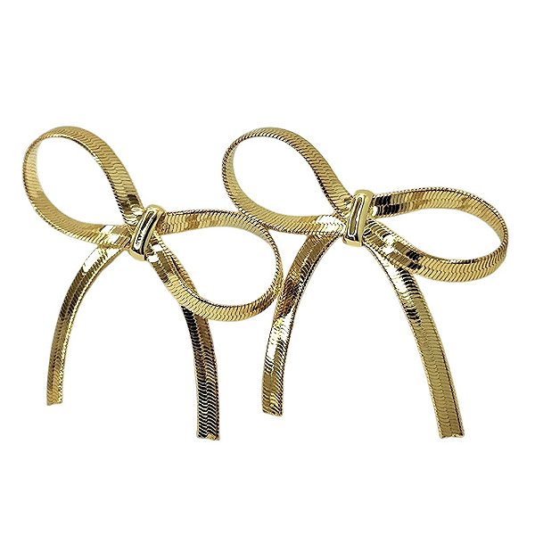 brinco laço de fita gold