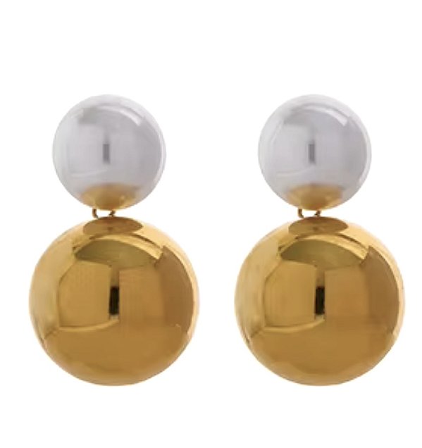 brinco bolas pérolas gold