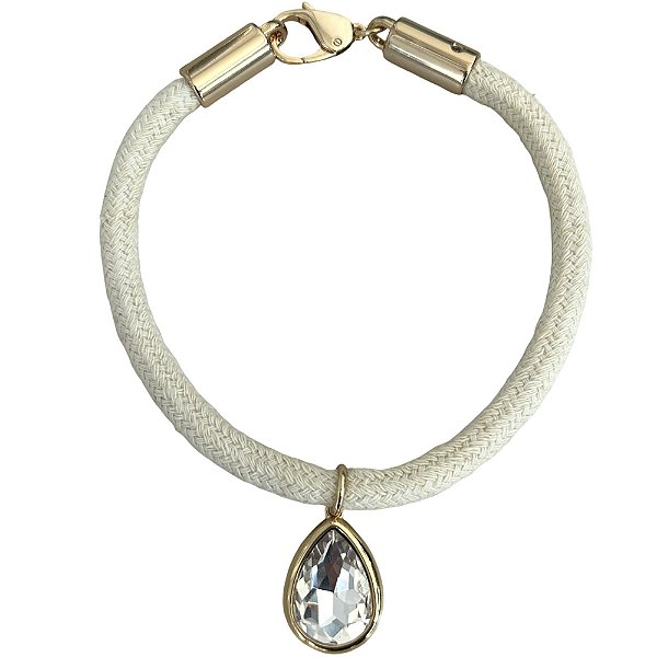 colar gota cristal cordão off white