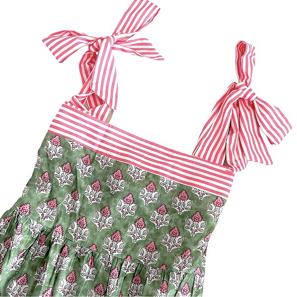 vestido laço buti verde/rosa