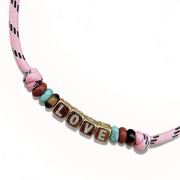colar love cordão rosa