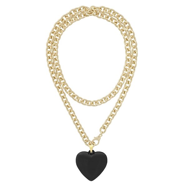 colar black heart longo