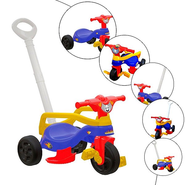 Triciclo Infantil com Haste Empurrador Pedal Motoca Velotrol 2 em