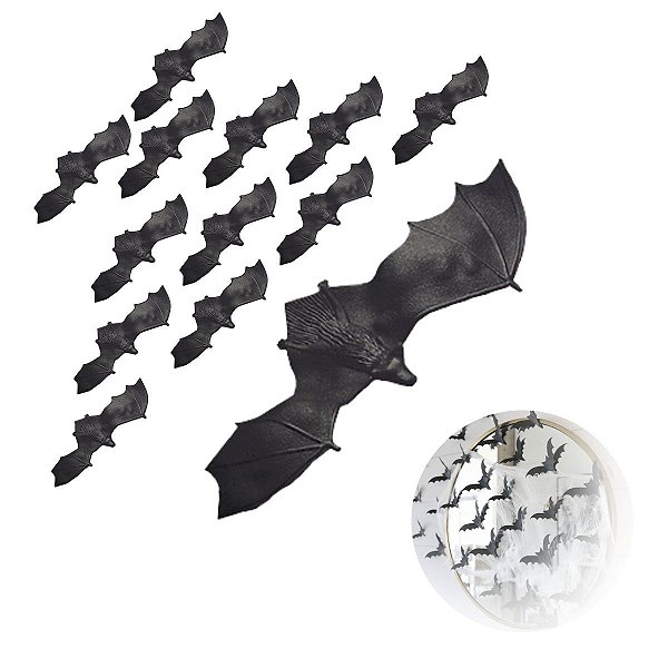 Kit Morcegos Mini Halloween Festa Fantasia Decoração 12 Unid