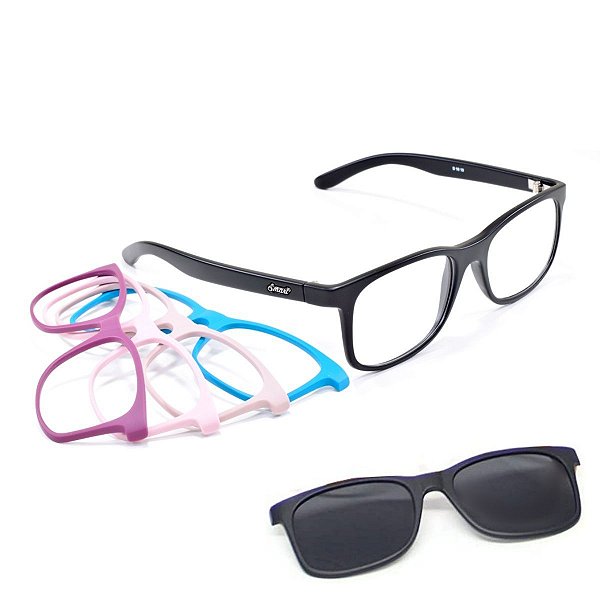 Armação Oculos Smart Troca Frentes Clip On Ref 933 kit1 Nf