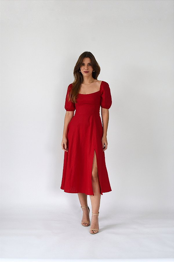 VESTIDO LINHO MIDI CHIARA RED /limited edition/