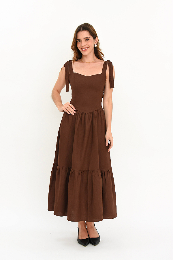 VESTIDO MIDI MAITÊ MARROM
