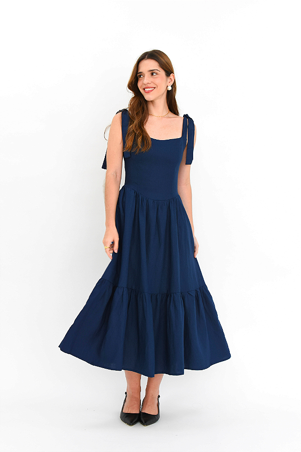VESTIDO MIDI MAITÊ AZUL MARINHO