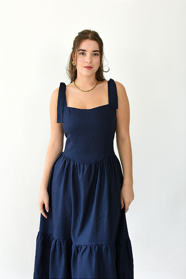 VESTIDO MIDI MAITÊ AZUL MARINHO