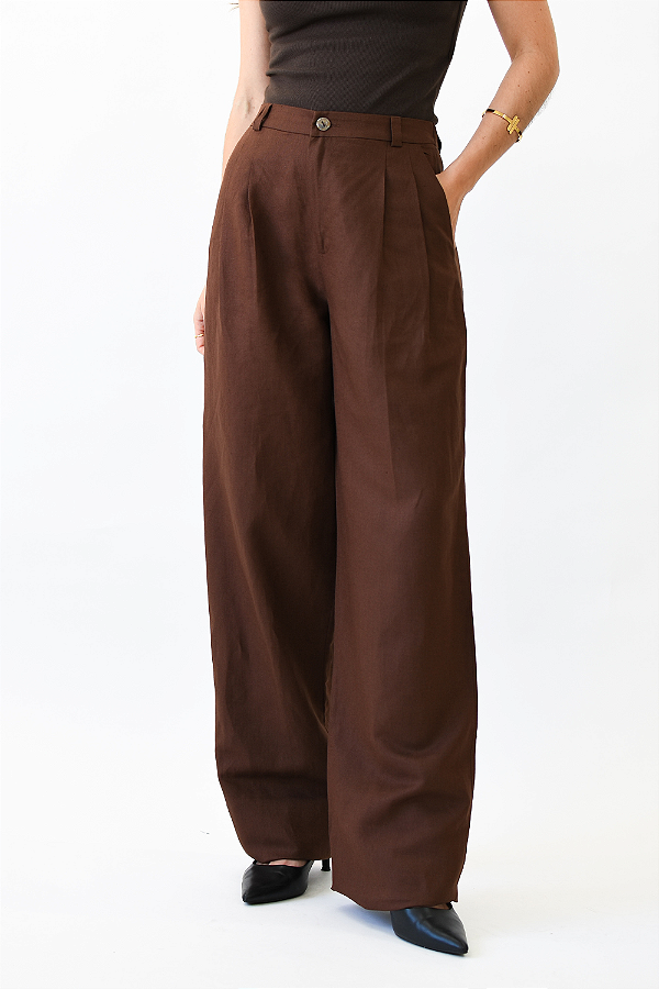 CALÇA ALFAIATARIA LINHO MARROM