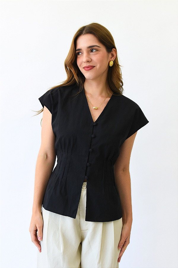 BLUSA TRICOLINE PREGAS SAILOR PRETA