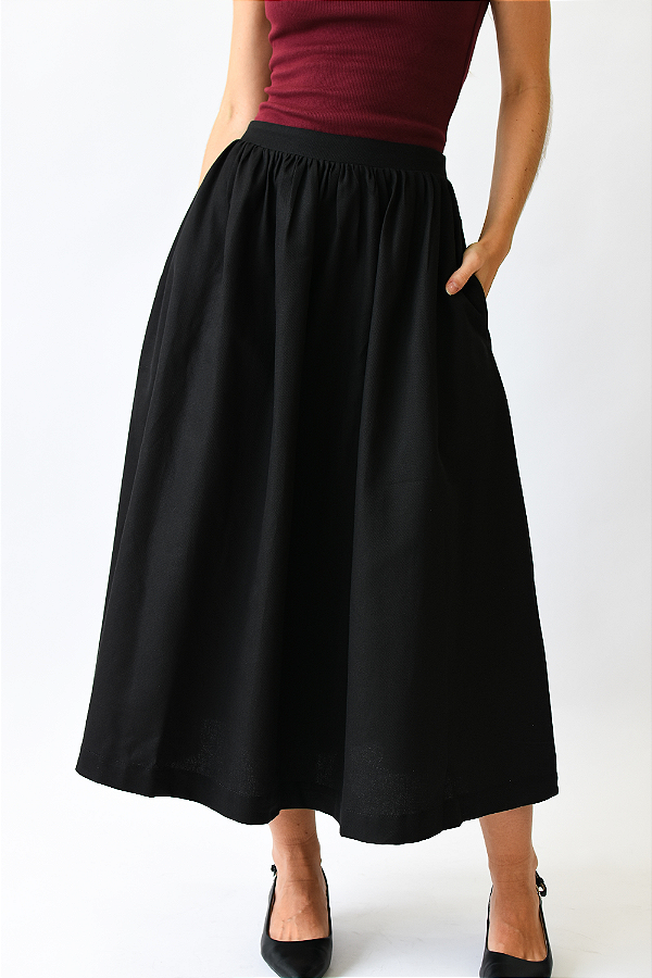 SAIA MIDI SELENA ALGODÃO PRETA