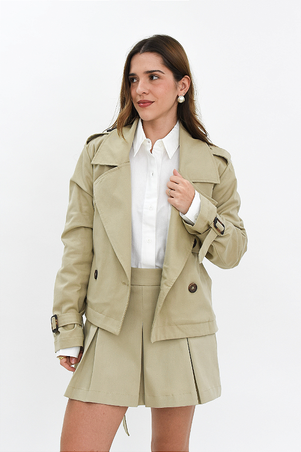 TRENCH COAT CURTO ALGODÃO BEGE