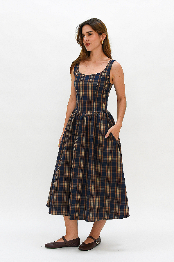 VESTIDO MIDI XADREZ ANASTÁCIA