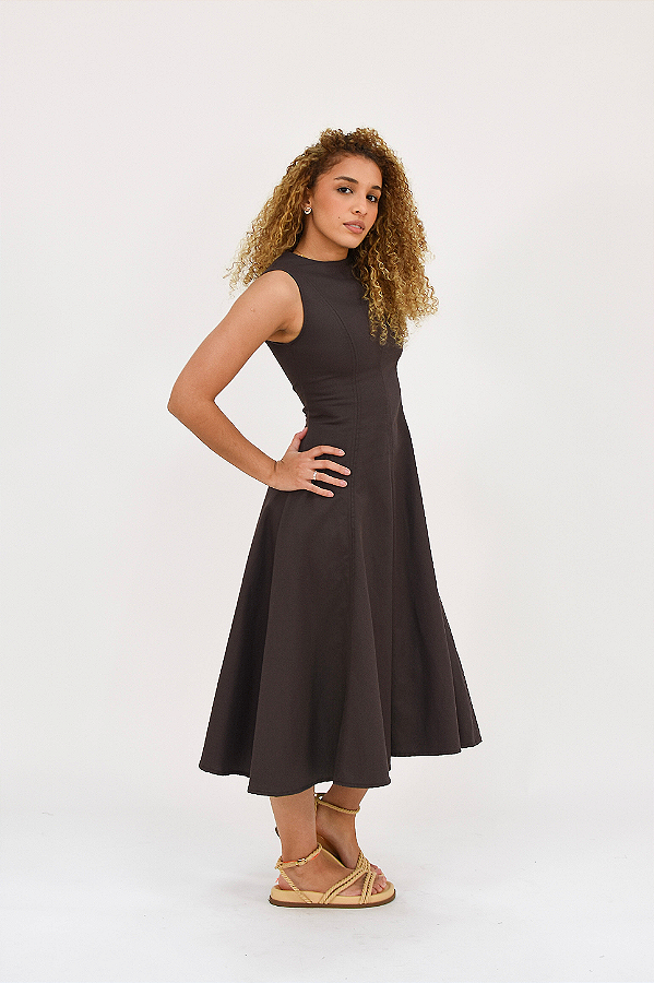 VESTIDO MIDI FIORELLA MARROM