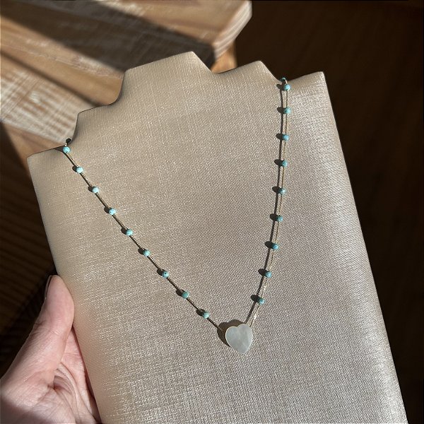 Colar Turquesa e coração madrepérola