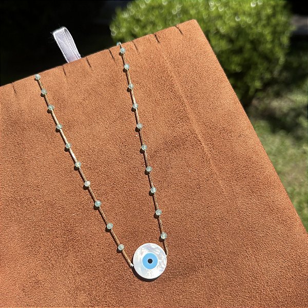 Colar amazonitas e olho grego GG
