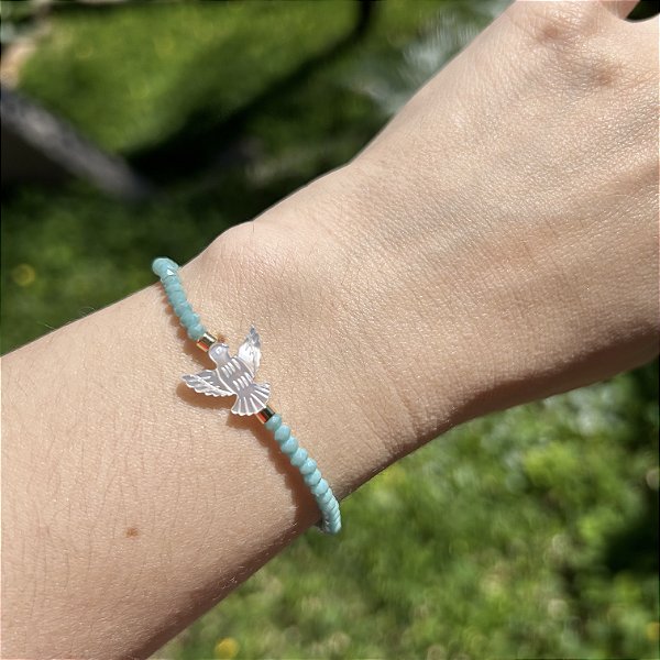 Pulseira silicone cristais turquesa e espirito santo