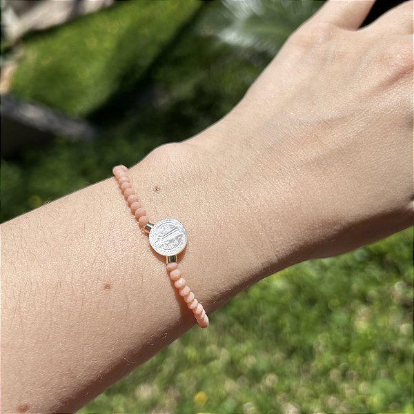 Pulseira silicone cristais coral e São Bento