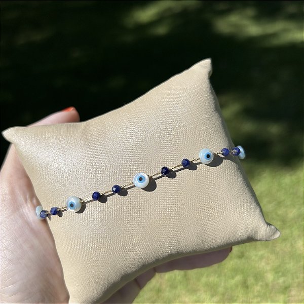 Pulseira mini olhinhos gregos e sodalita