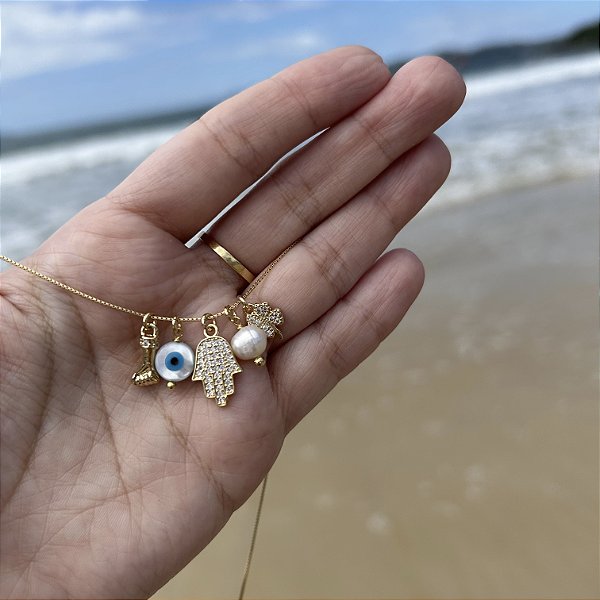 Colar patuá da sorte folheado a ouro