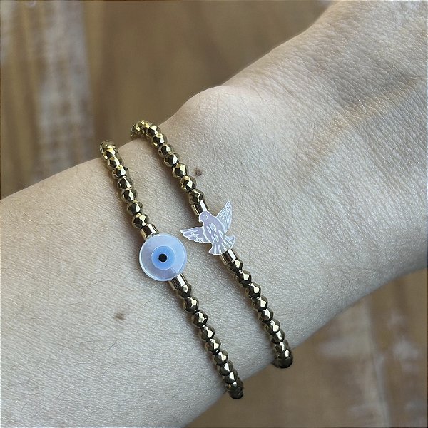 Escolha seu presente! Pulseira hematita olho grego OU pulseira hematita Espírito Santo