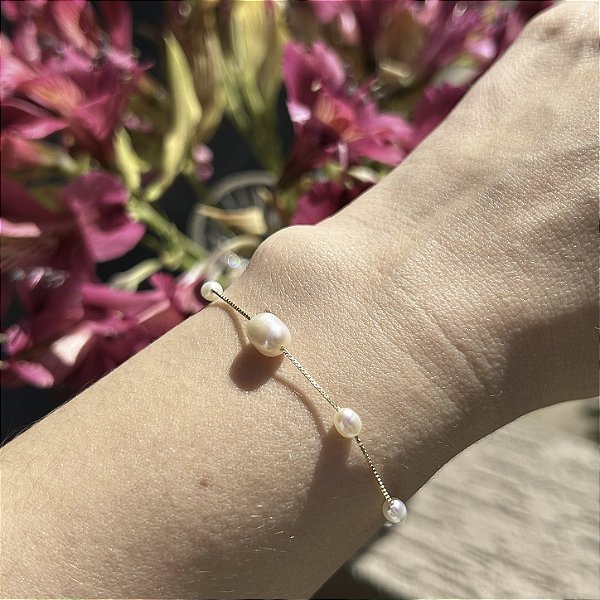 Pulseira pérolas arroz pequenas e média