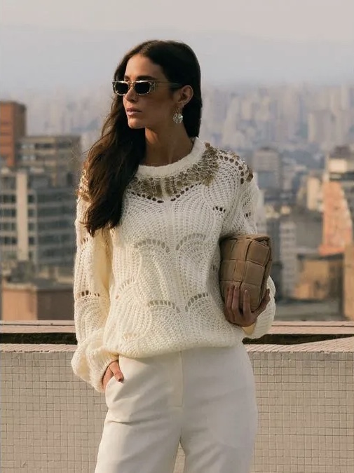 Blusa de Tricô Sweater Bordado Skunk Brasil