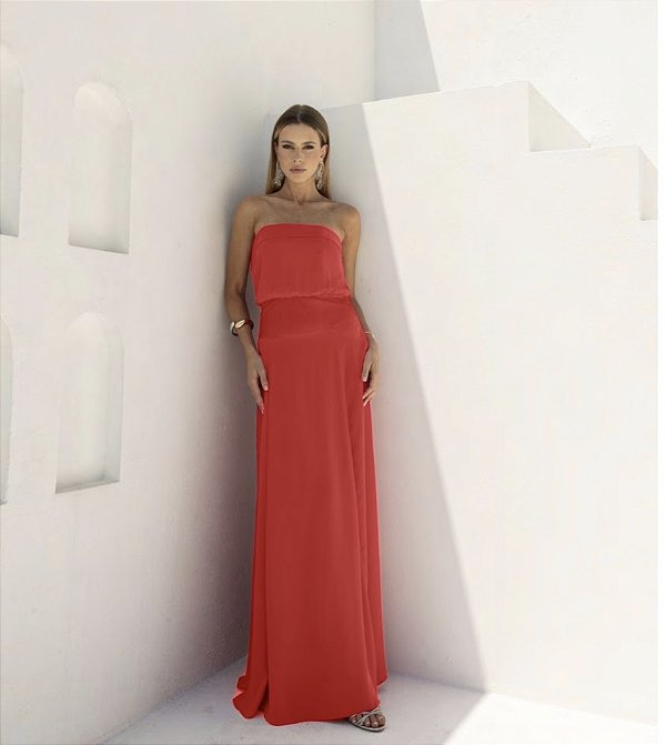 Vestido Festa Longo Summer  Vermelho Valentino Skunk Brasil