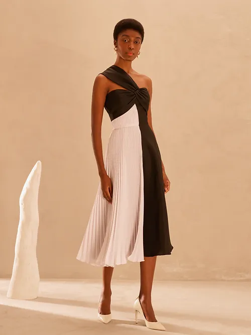 Vestido Midi  Bicolor Casual Chic Marrô